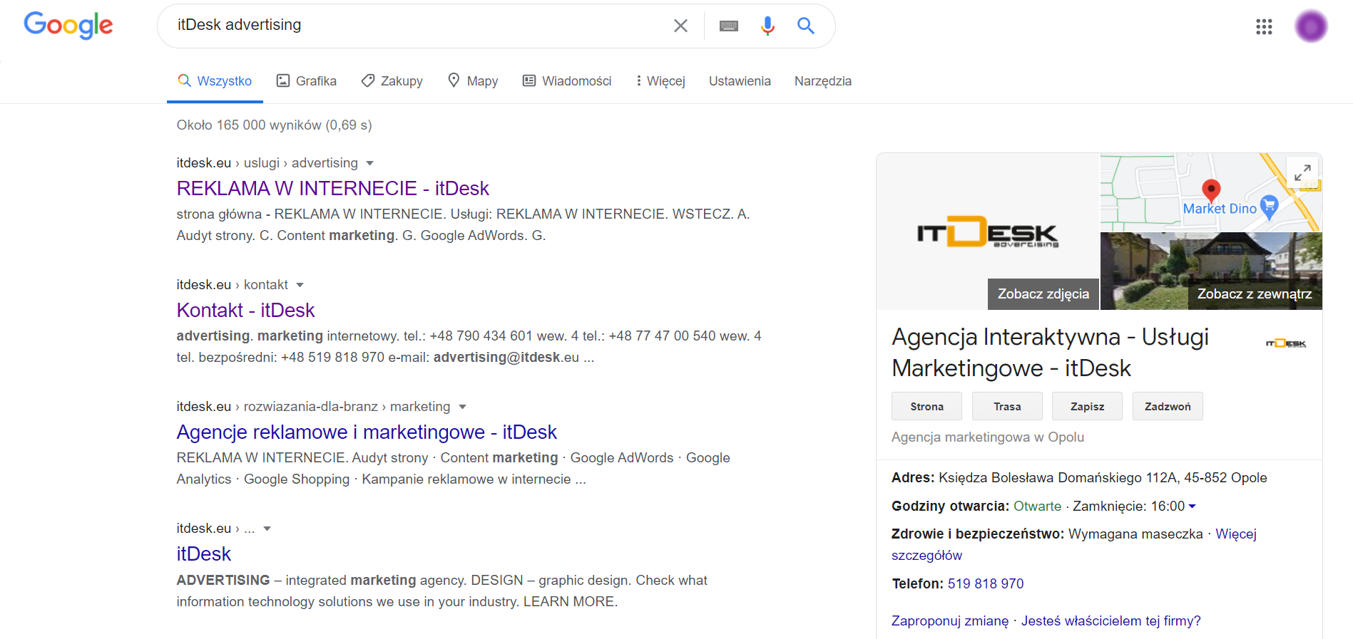 Wyniki wyszukiwania agencji marketingowej